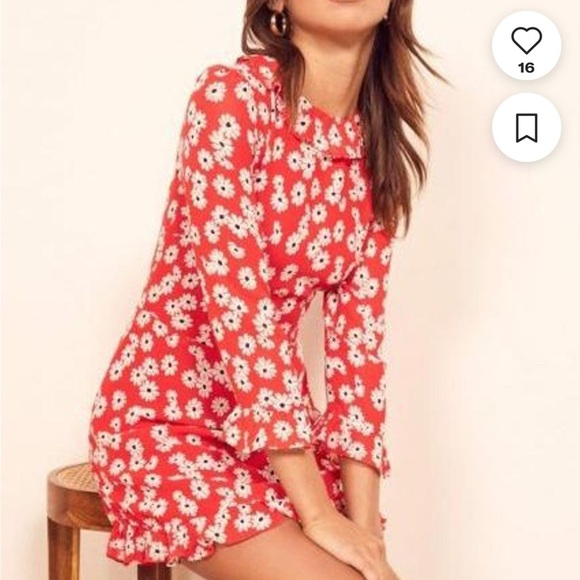 Reformation Stevie Dress 3/4 Sleeves PRINT MINI NAVY BLUE RED FLORAL SZ 2 - Picture 1 of 8